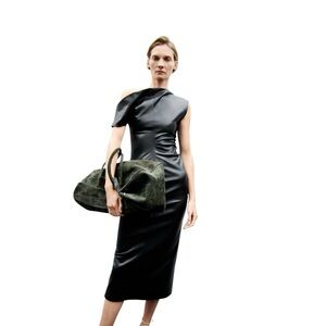 NWT ZARA Faux Leather Draped Dress